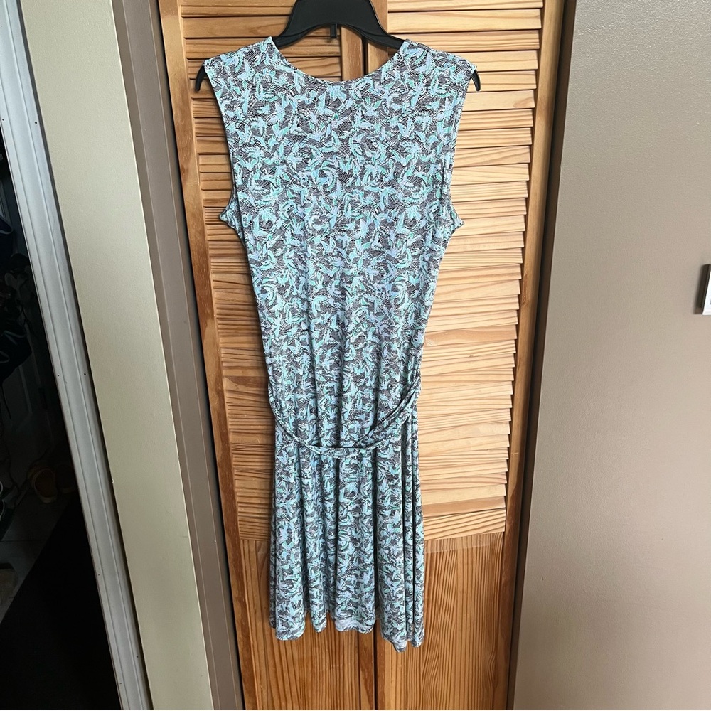 Leota Abstract Bird Leaf Turquoise Patterned Women's Faux Wrap Dress Size L - Picture 5 of 8